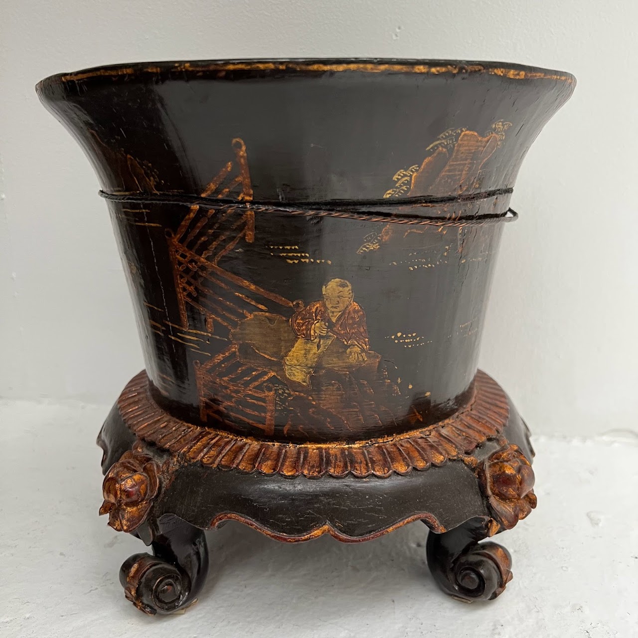 Chinoiserie Lacquered Footed Vase Planter #2