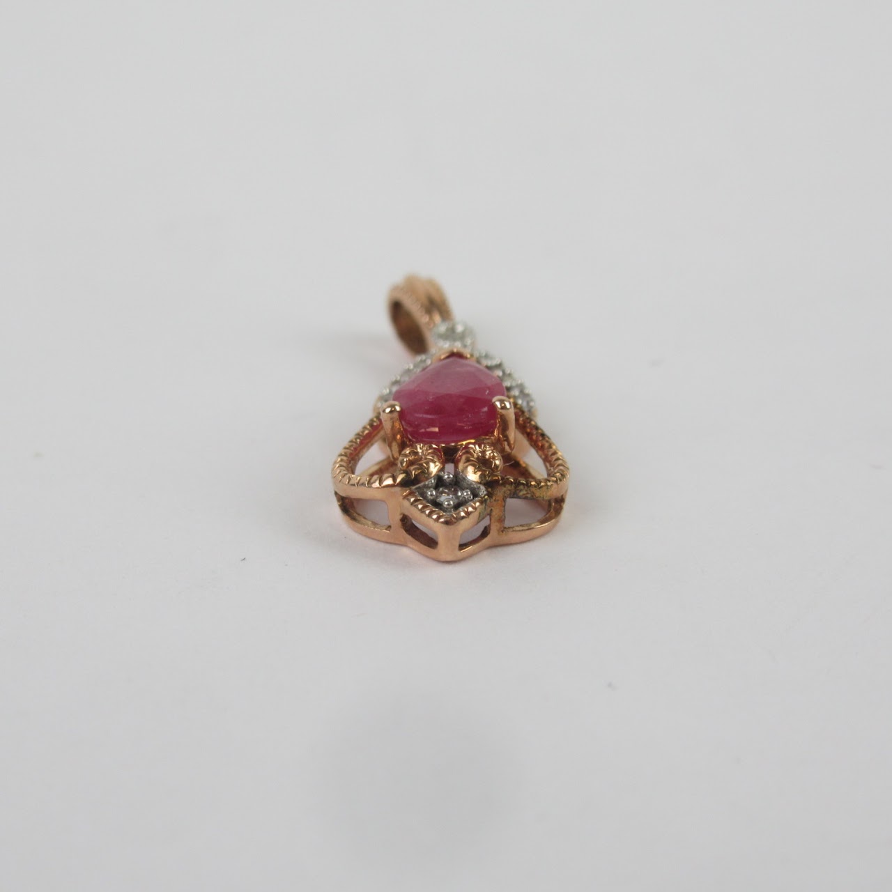 14K Rose Gold Pink Stone & Diamond Pendant