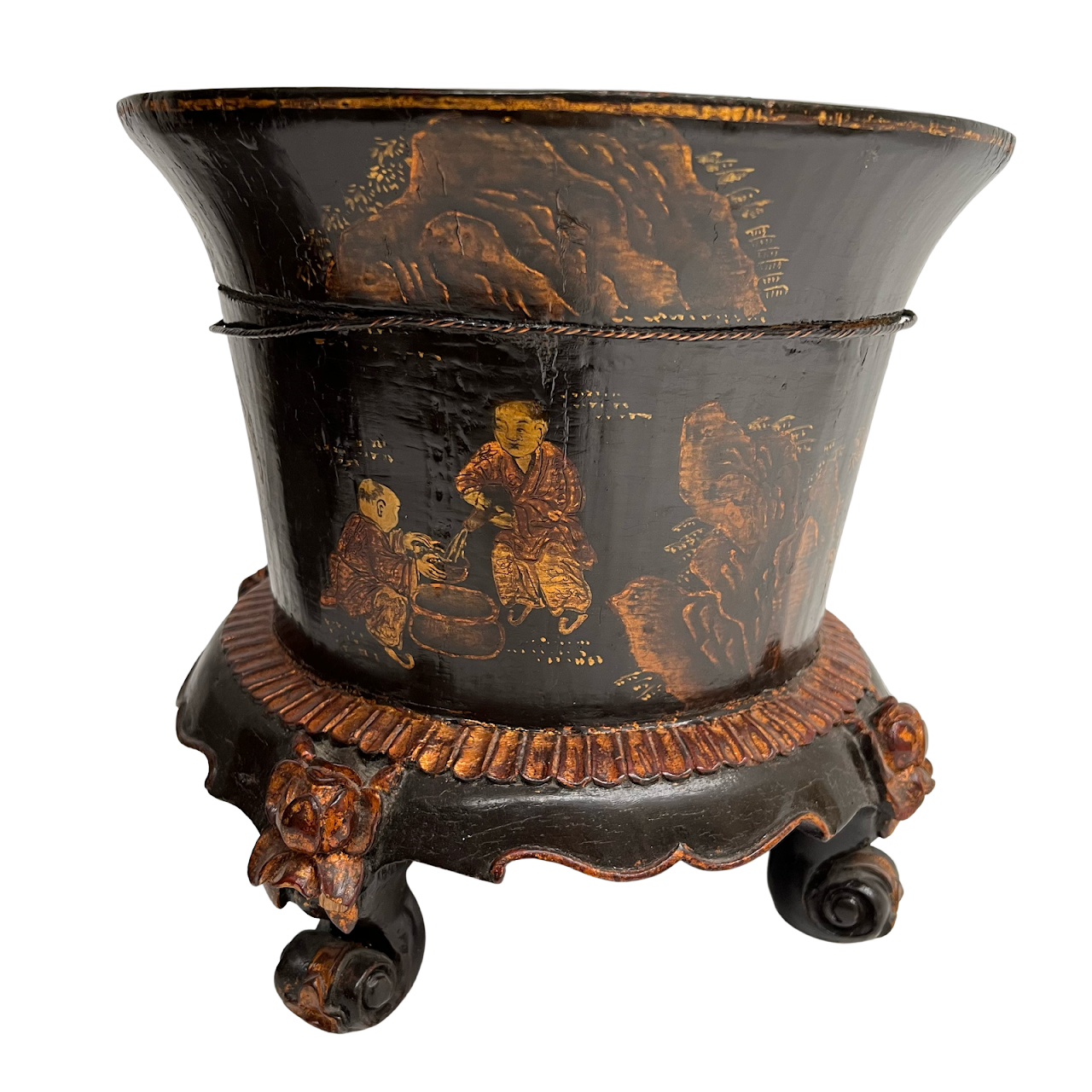 Chinoiserie Lacquered Footed Vase Planter #2