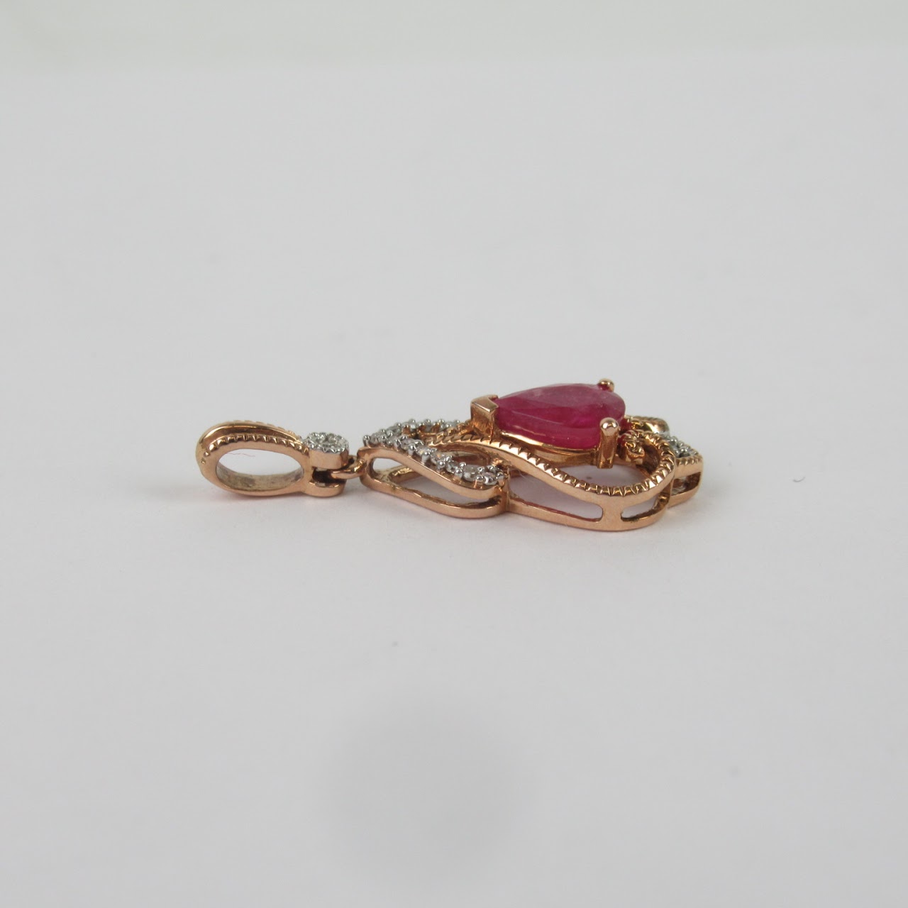 14K Rose Gold Pink Stone & Diamond Pendant