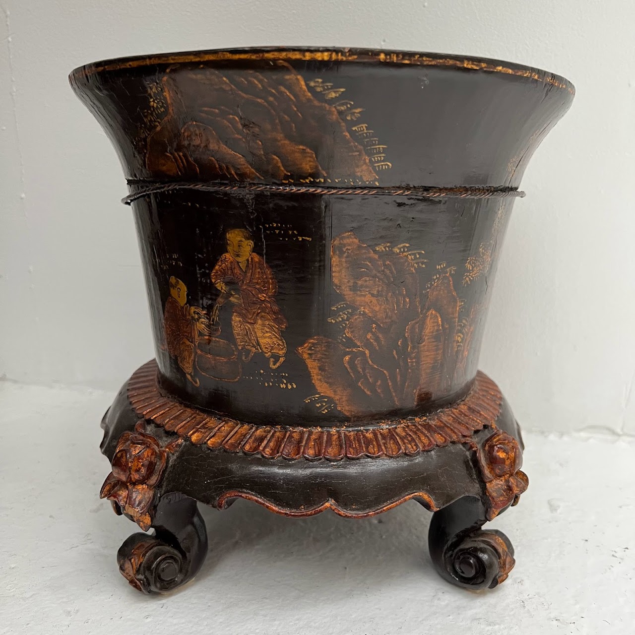 Chinoiserie Lacquered Footed Vase Planter #2