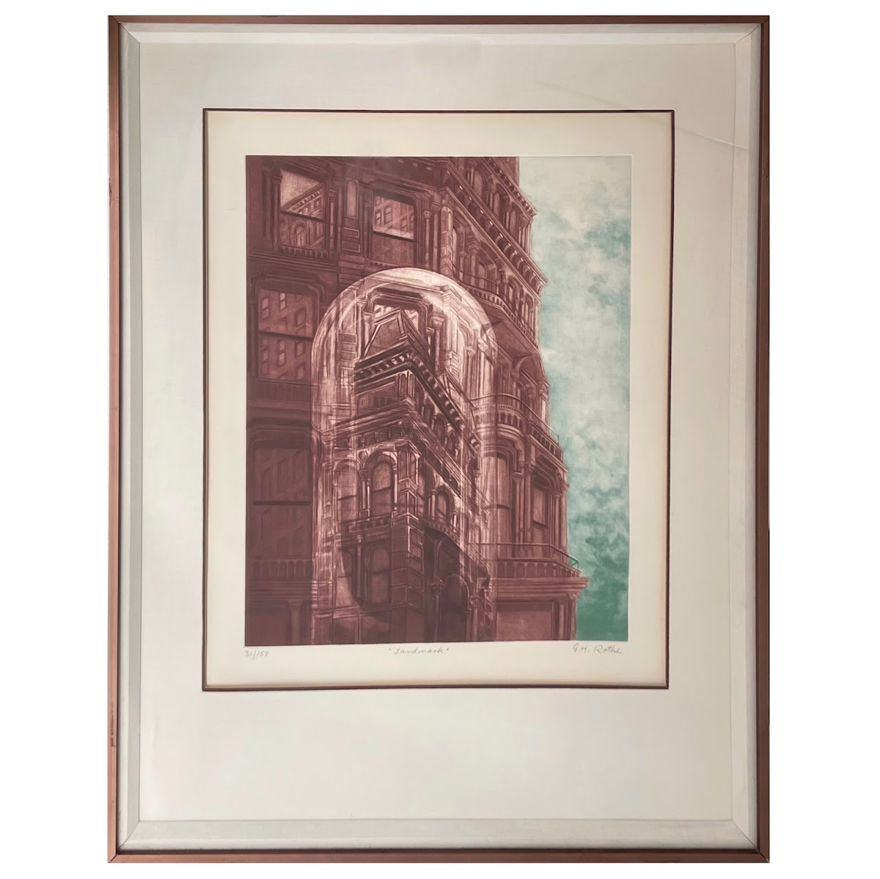 G.H. Rothe Signed 'Landmark' Large Scale Mezzotint