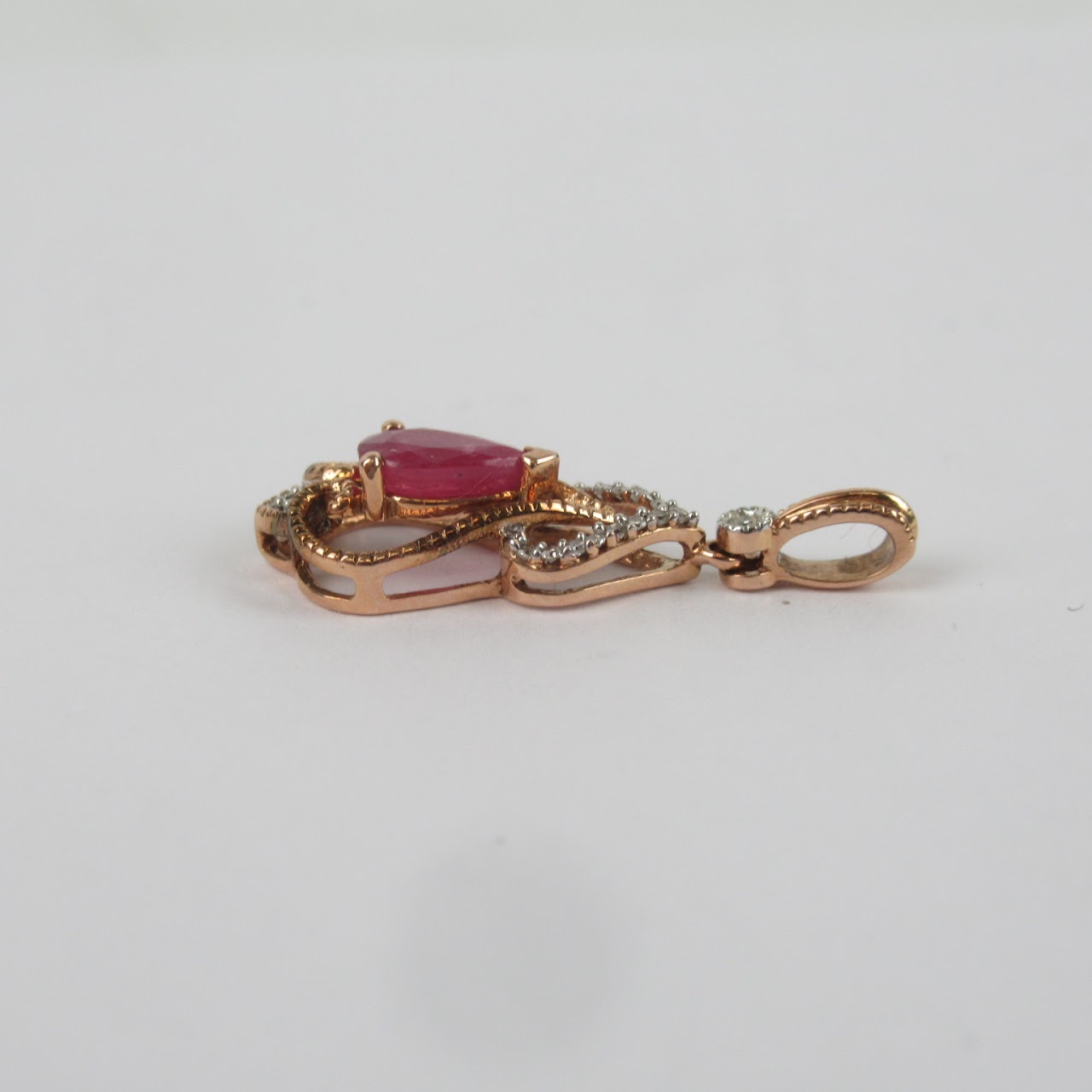 14K Rose Gold Pink Stone & Diamond Pendant