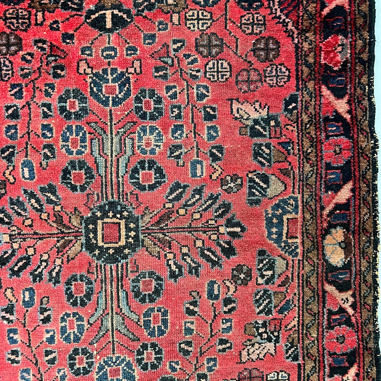 Wool Floral Small Area Rug Red Field