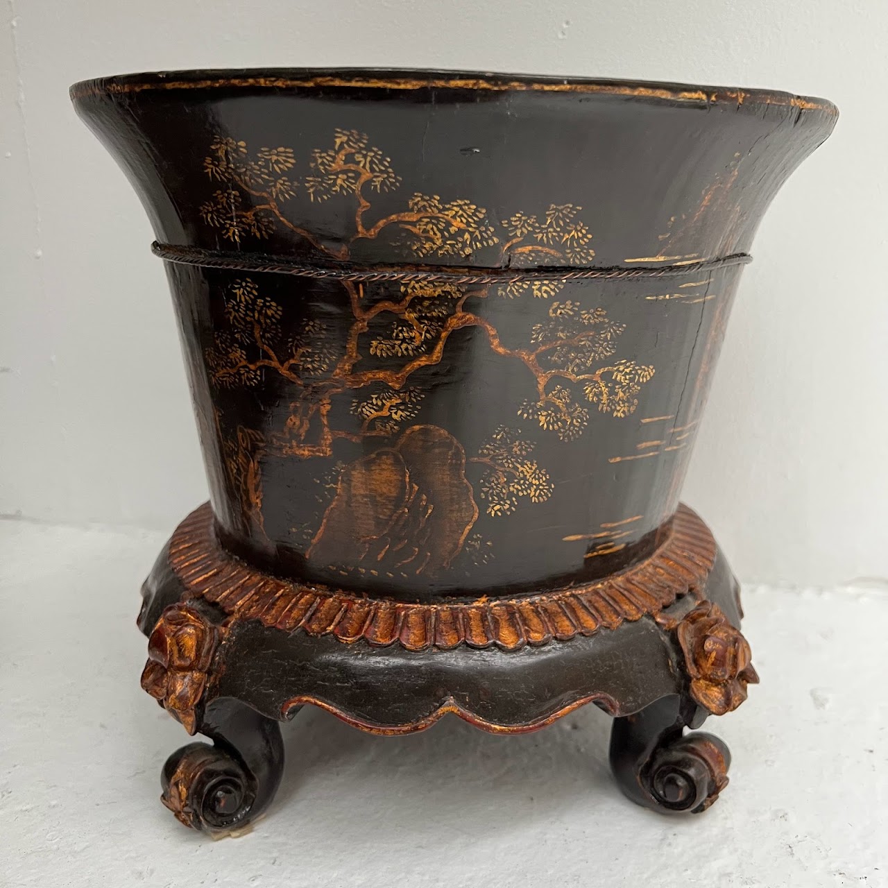 Chinoiserie Lacquered Footed Vase Planter #2