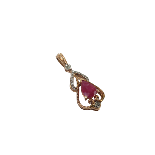 14K Rose Gold Pink Stone & Diamond Pendant