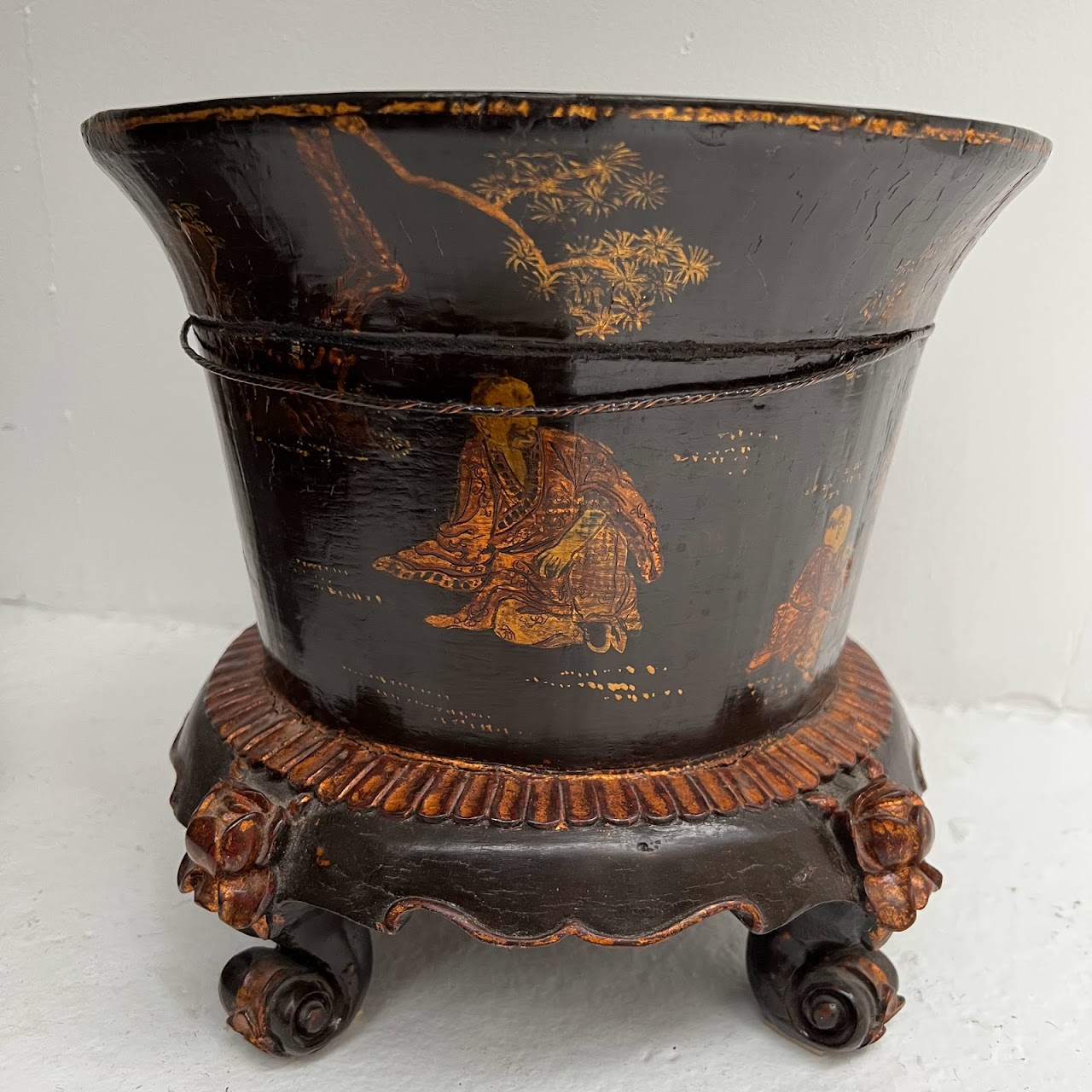 Chinoiserie Lacquered Footed Vase Planter #2