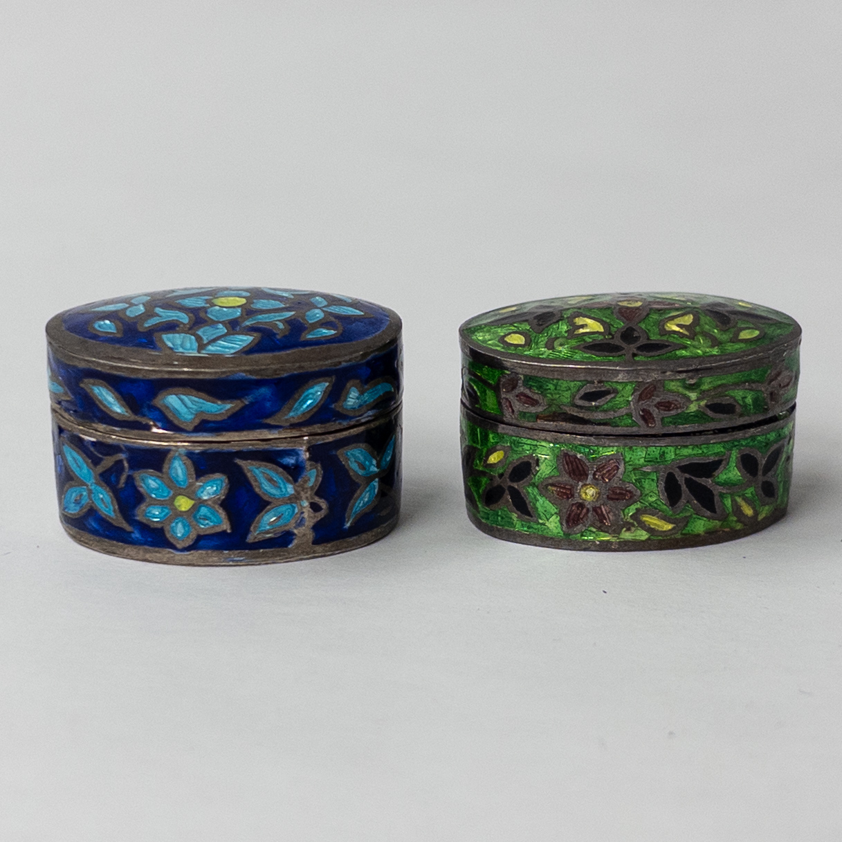 Sterling Silver Cloisonné Lidded Box Sextet