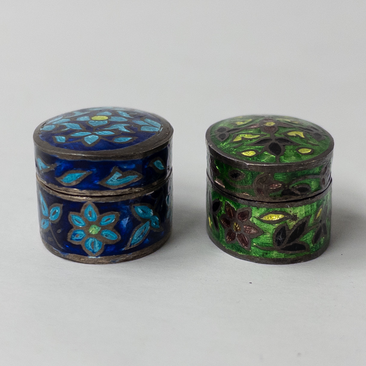 Sterling Silver Cloisonné Lidded Box Sextet