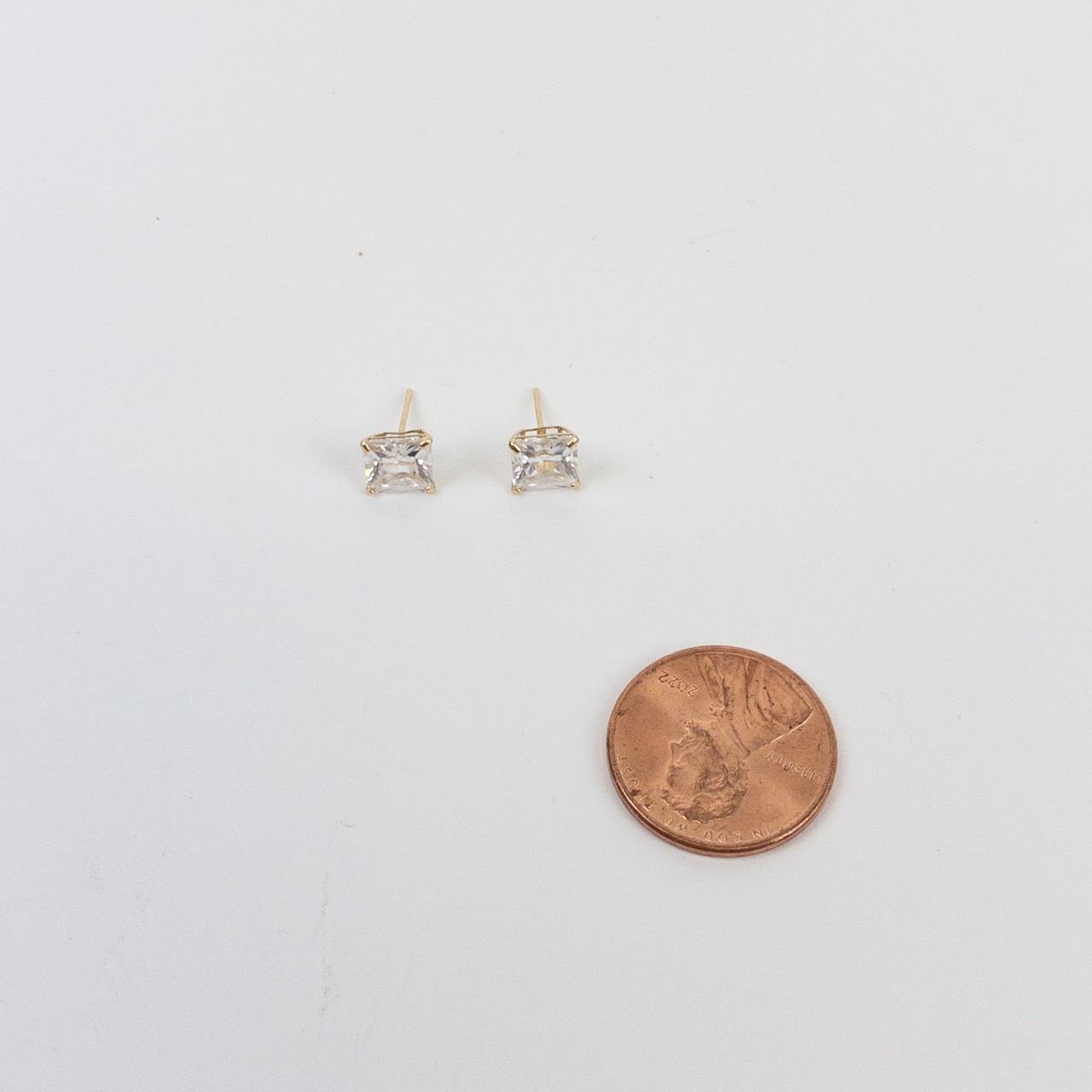 14K Gold and Clear Stone Stud Earrings