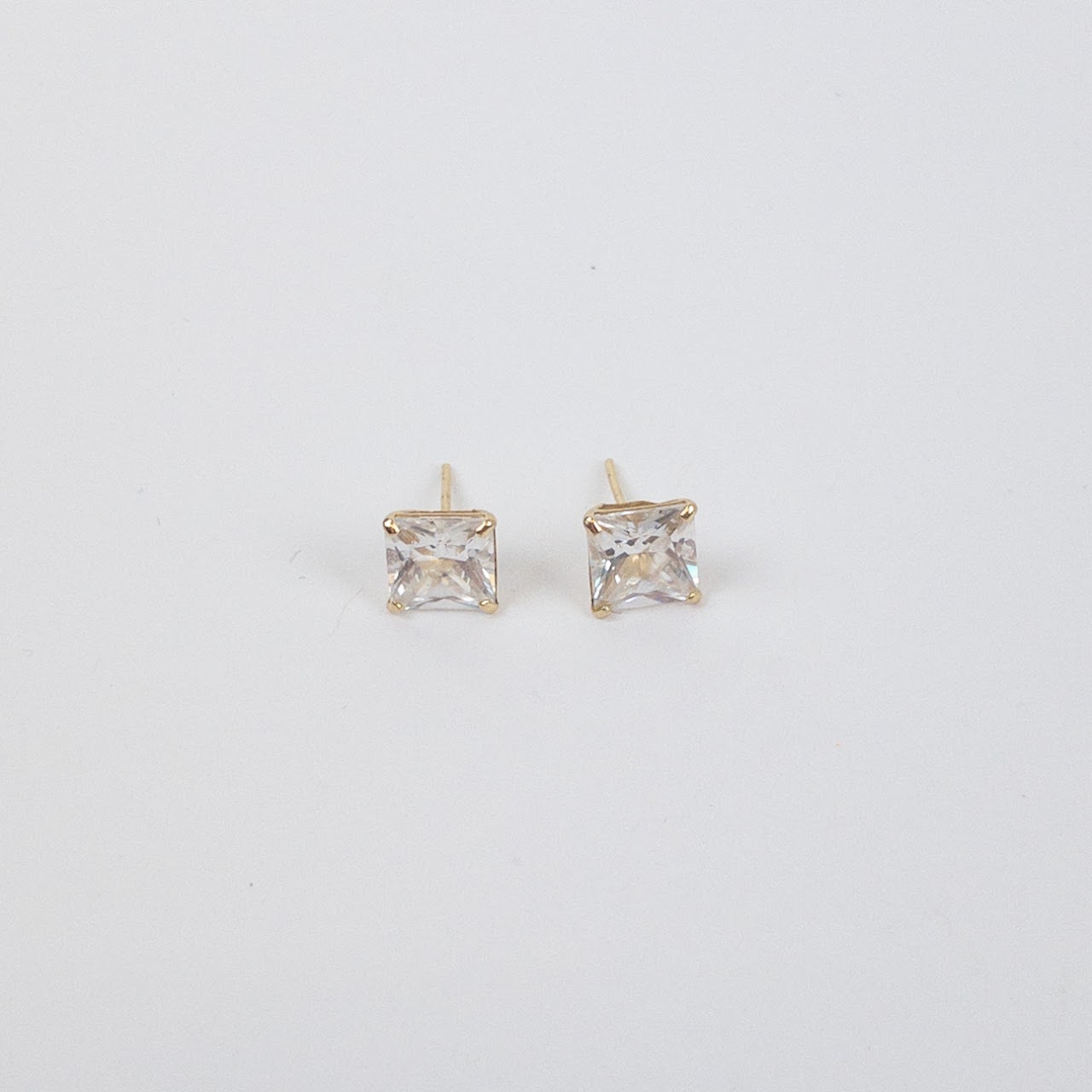 14K Gold and Clear Stone Stud Earrings