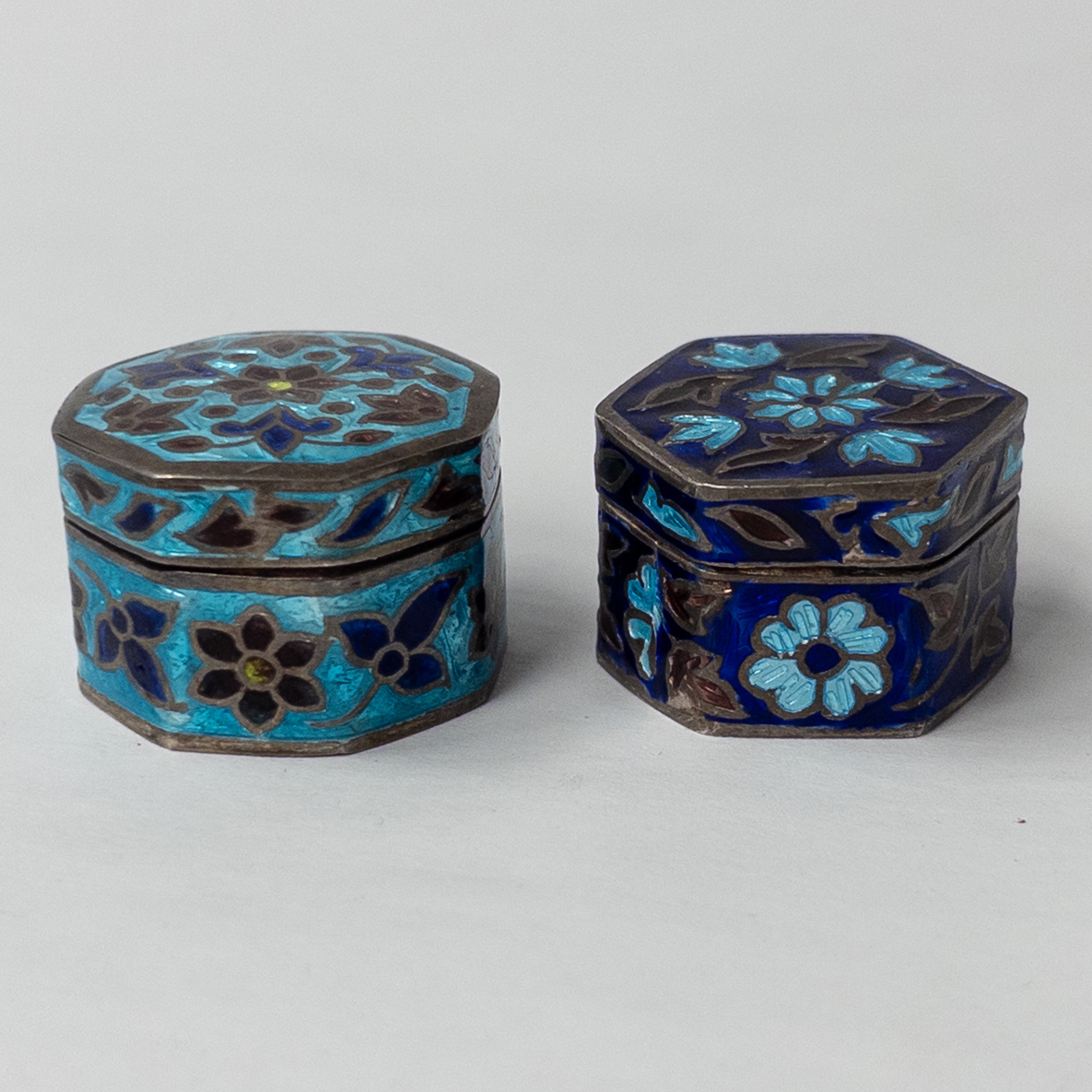 Sterling Silver Cloisonné Lidded Box Sextet