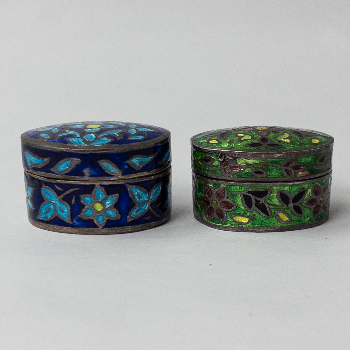 Sterling Silver Cloisonné Lidded Box Sextet