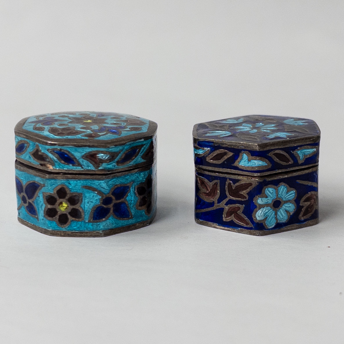 Sterling Silver Cloisonné Lidded Box Sextet