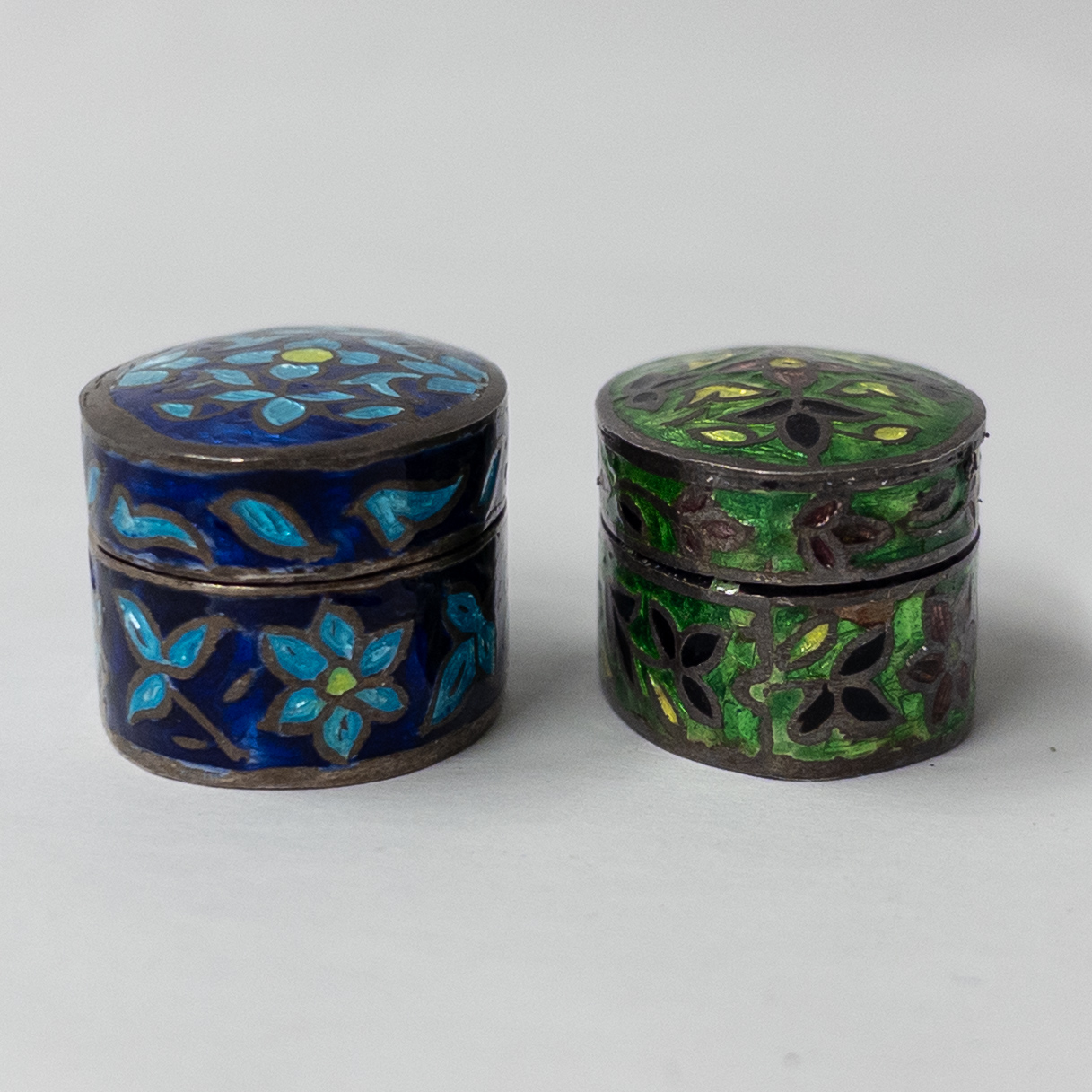 Sterling Silver Cloisonné Lidded Box Sextet