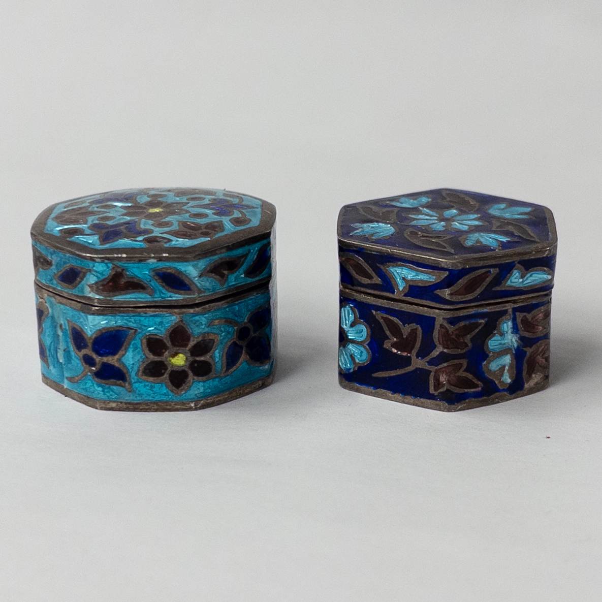 Sterling Silver Cloisonné Lidded Box Sextet