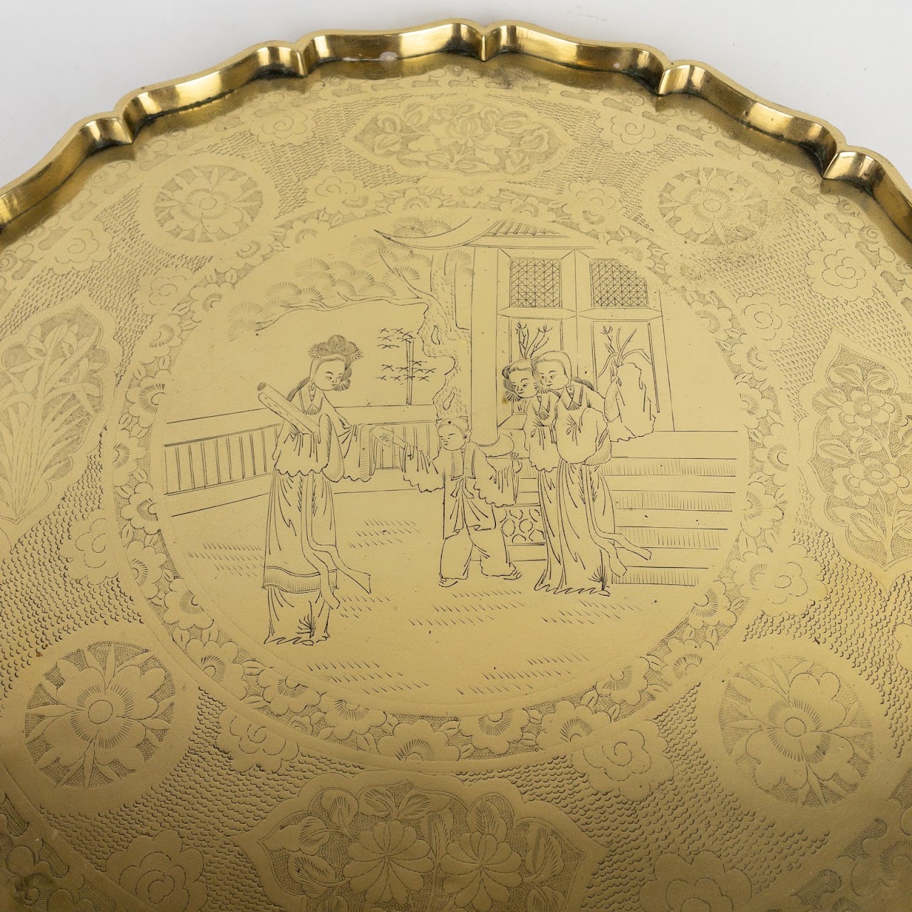 Chinese Brass Scalloped Edge Tray