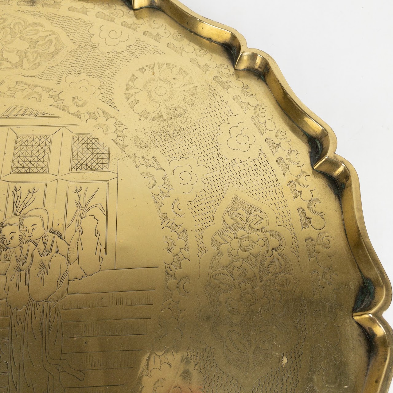 Chinese Brass Scalloped Edge Tray