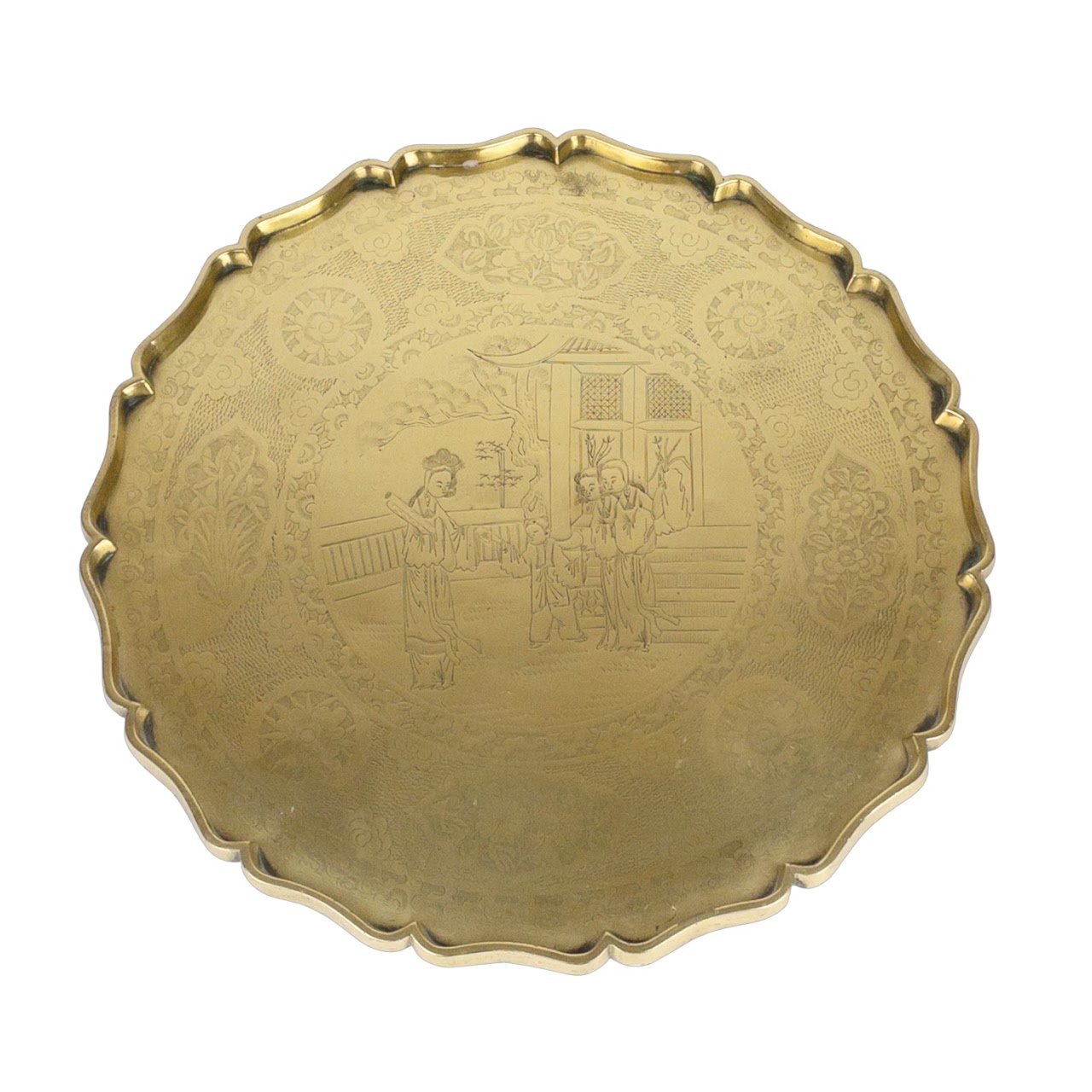 Chinese Brass Scalloped Edge Tray