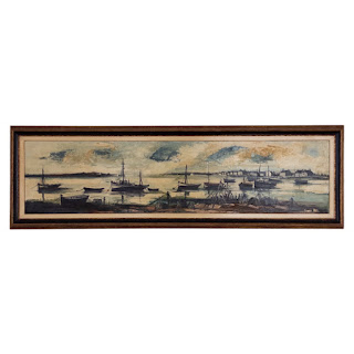Pierre Mas Signed Harbor Scene Oil Painting