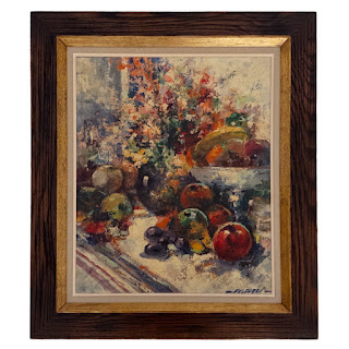 Robert Falcucci Signed Still Life With Flowers and Fruit