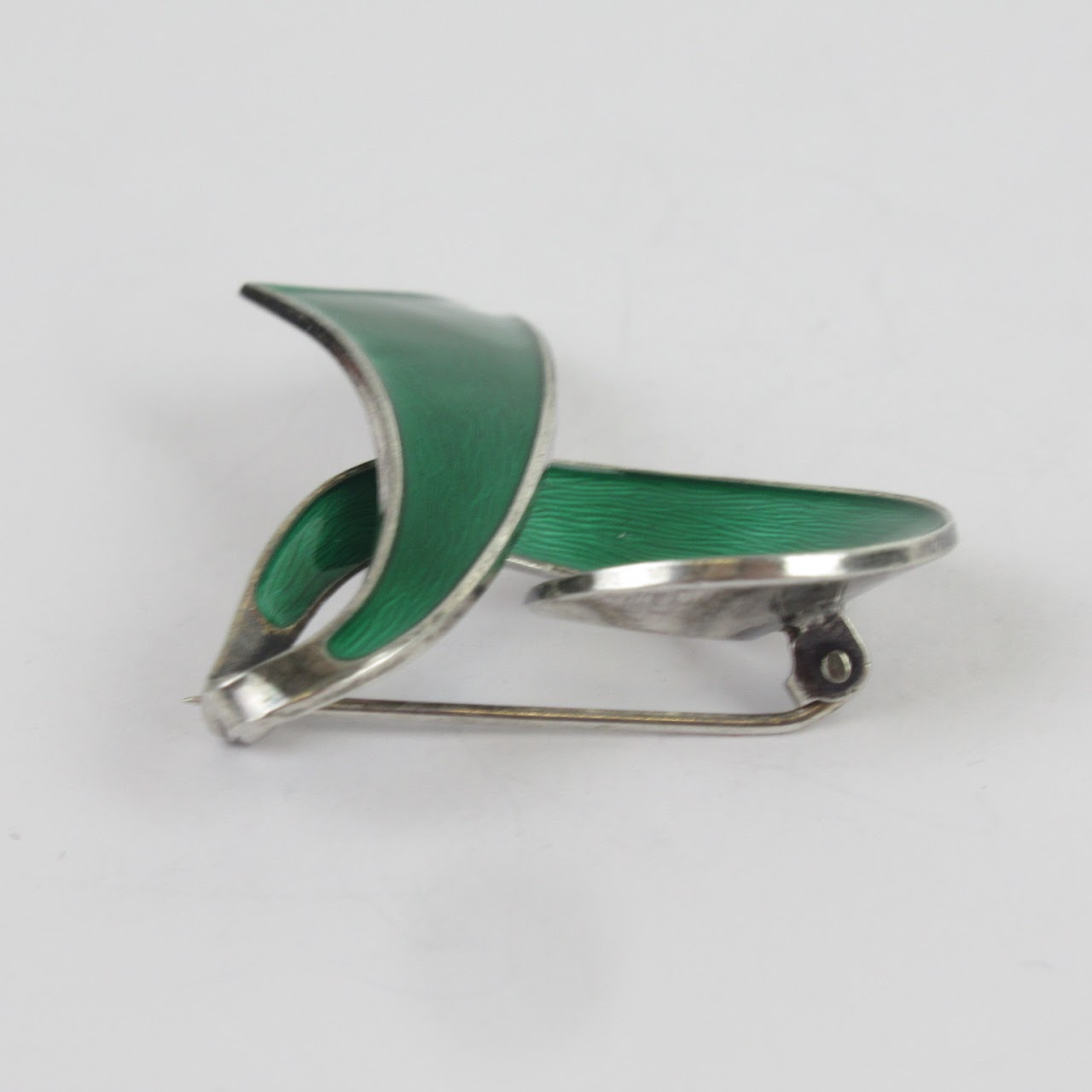 Sterling Silver & Green Enamel Brooch