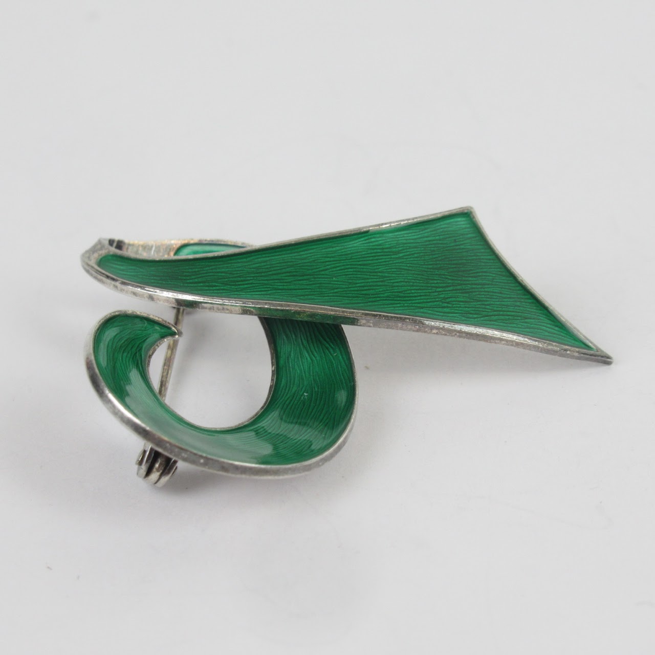 Sterling Silver & Green Enamel Brooch