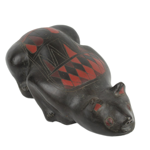 Oaxacan-Style Black Clay Ceramic Cat Sculpture