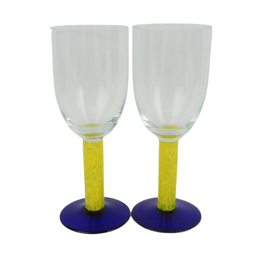 Art Glass Wine Goblet Pair