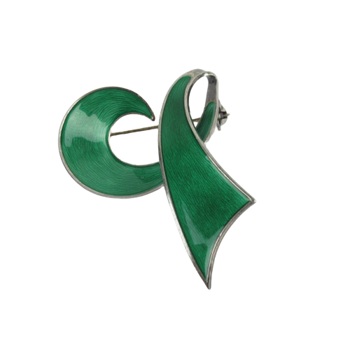 Sterling Silver & Green Enamel Brooch