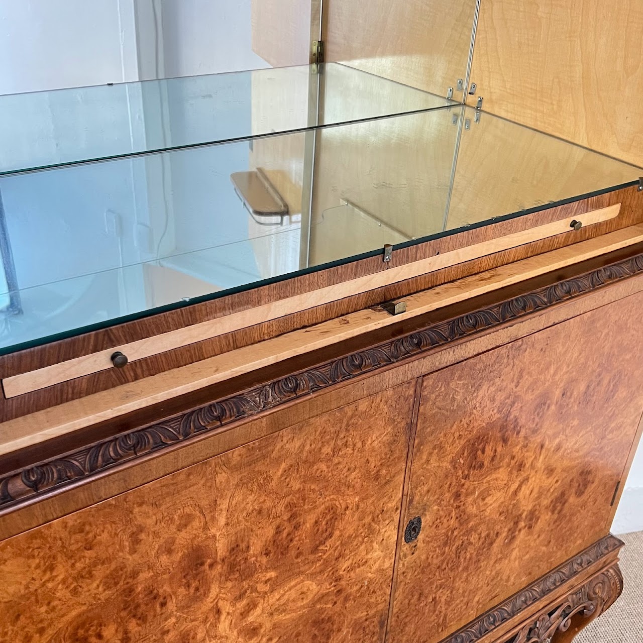 Burl Walnut Bar Cabinet