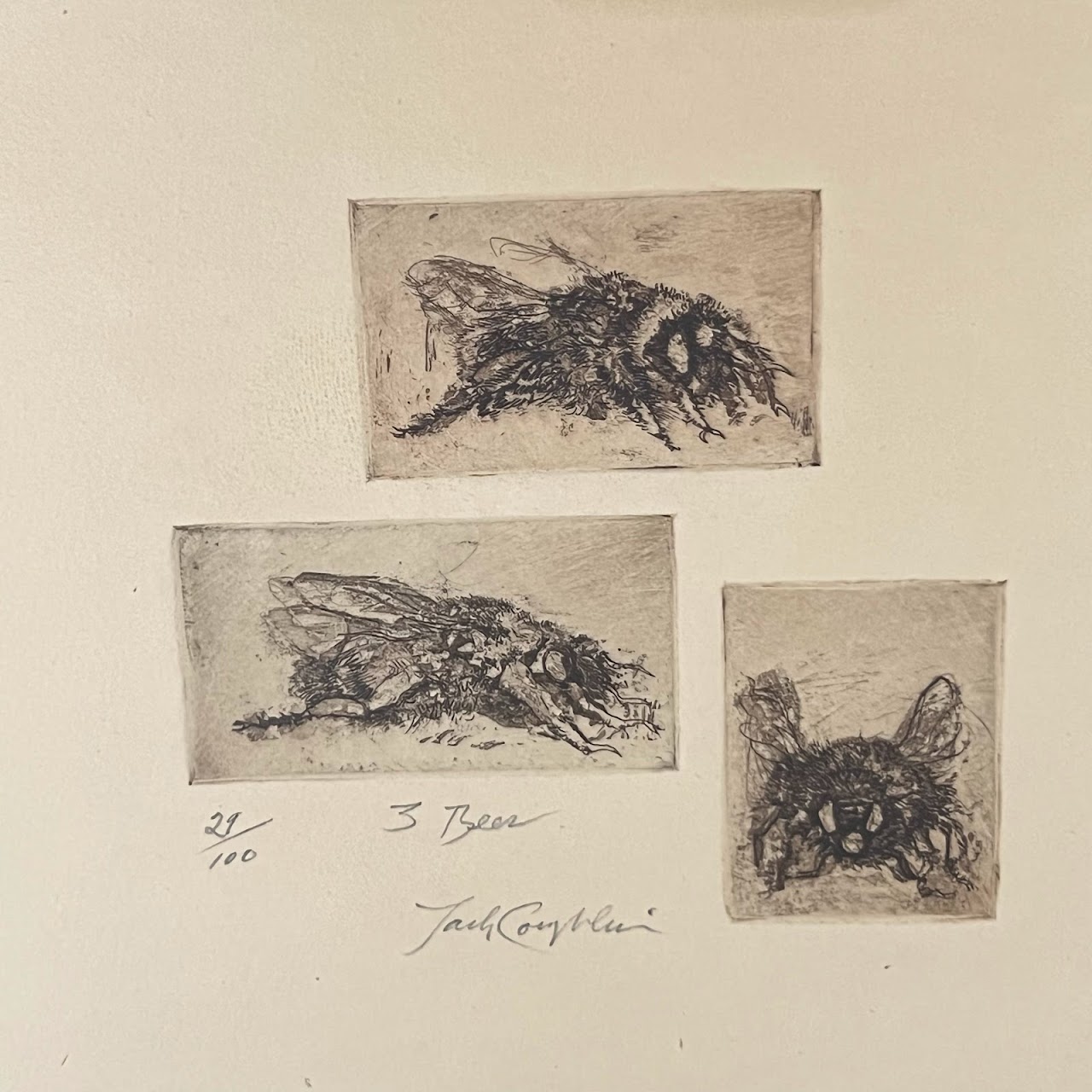 Jack Coughlin Signed '3 Bees' Etching