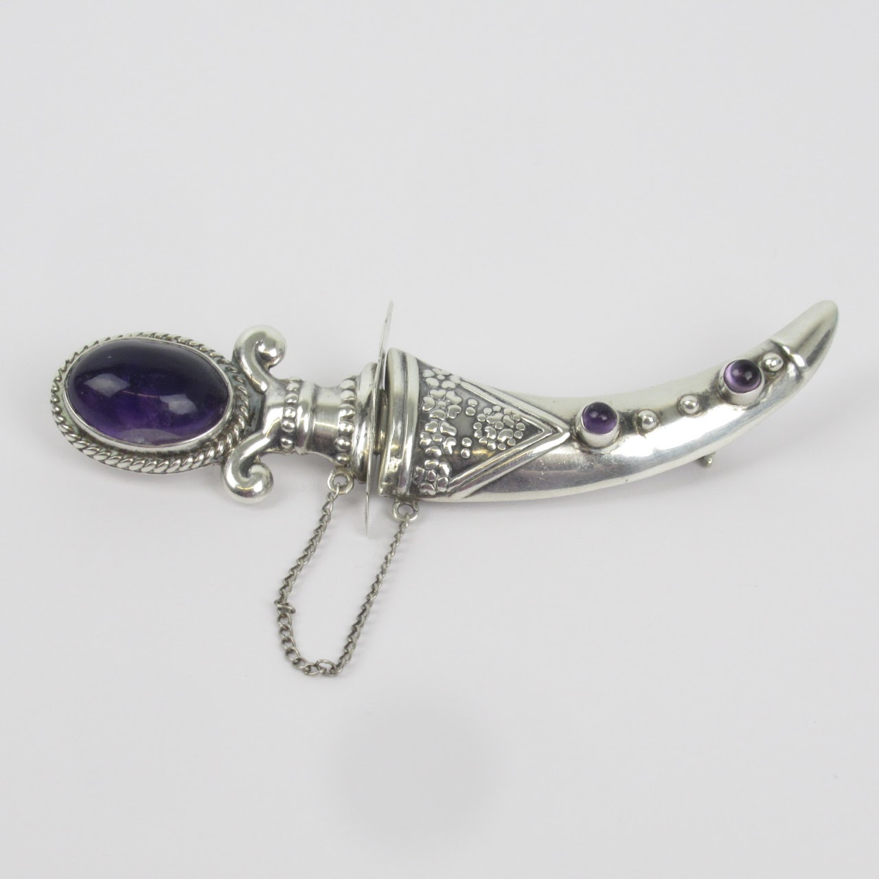 Sterling Silver & Purple Stone Dagger Brooch