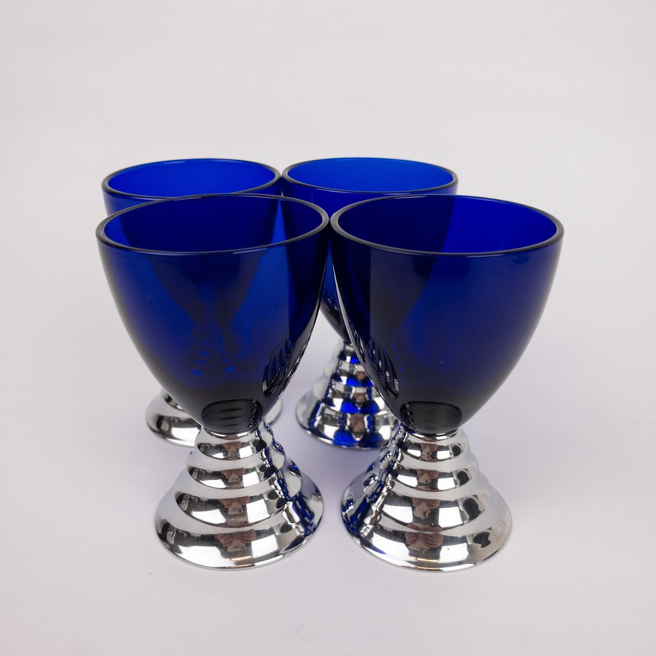 Deco Chrome & Cobalt Blue Cordial Glasses Set