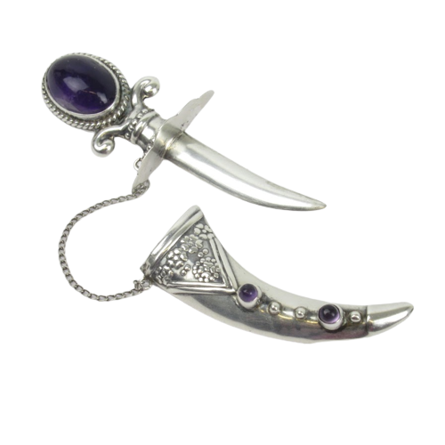 Sterling Silver & Purple Stone Dagger Brooch