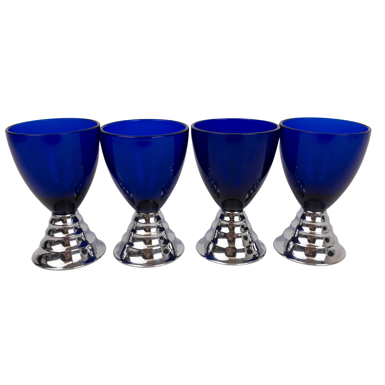 Deco Chrome & Cobalt Blue Cordial Glasses Set