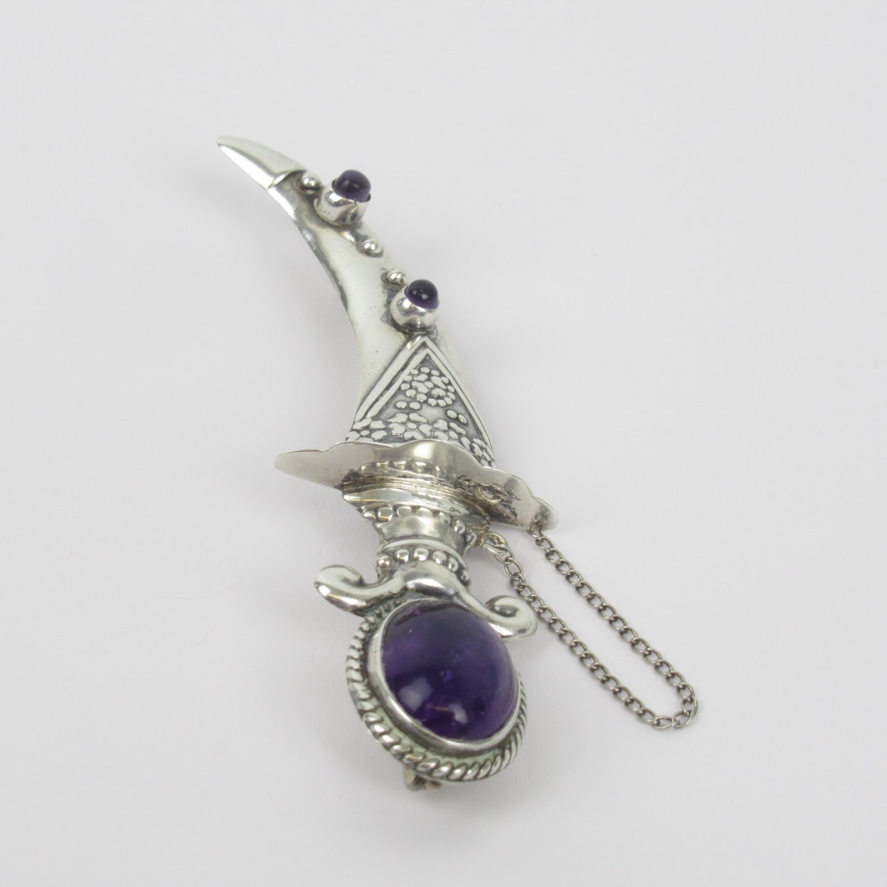 Sterling Silver & Purple Stone Dagger Brooch