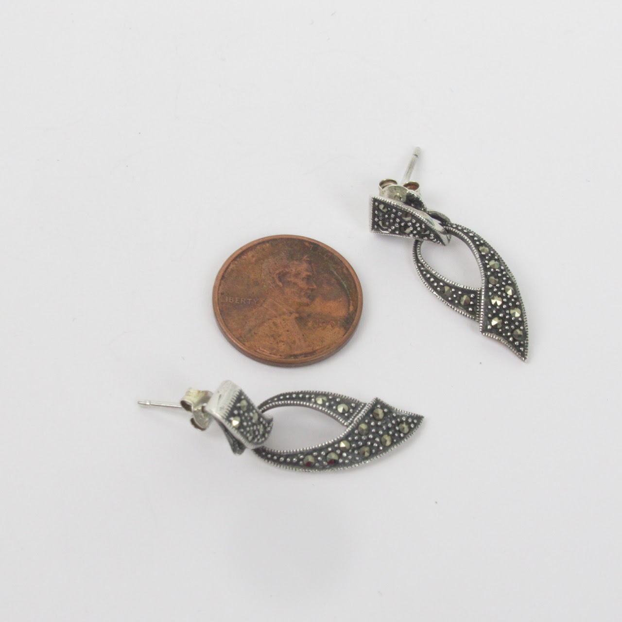 Sterling Silver & Marcasite Drop Earrings