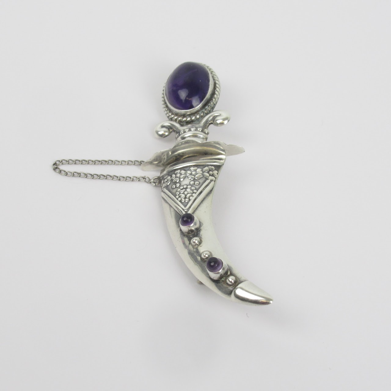 Sterling Silver & Purple Stone Dagger Brooch