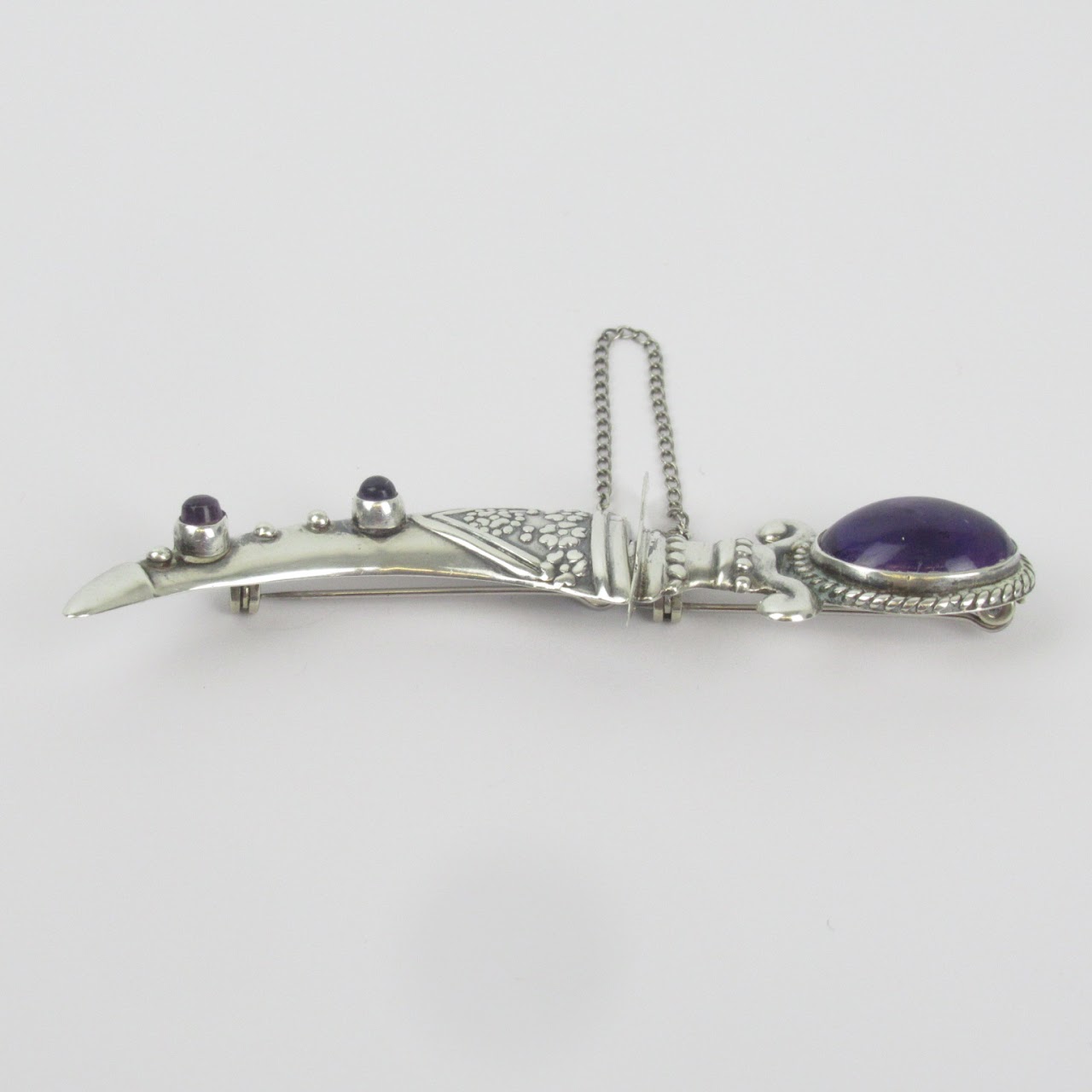 Sterling Silver & Purple Stone Dagger Brooch