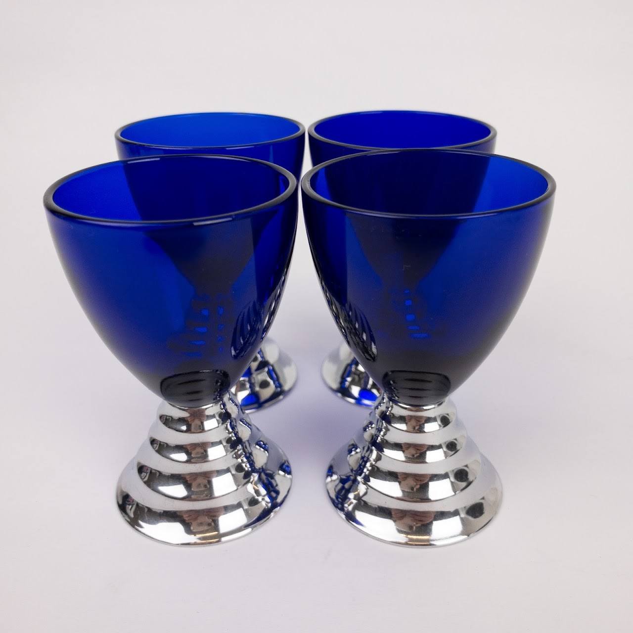 Deco Chrome & Cobalt Blue Cordial Glasses Set