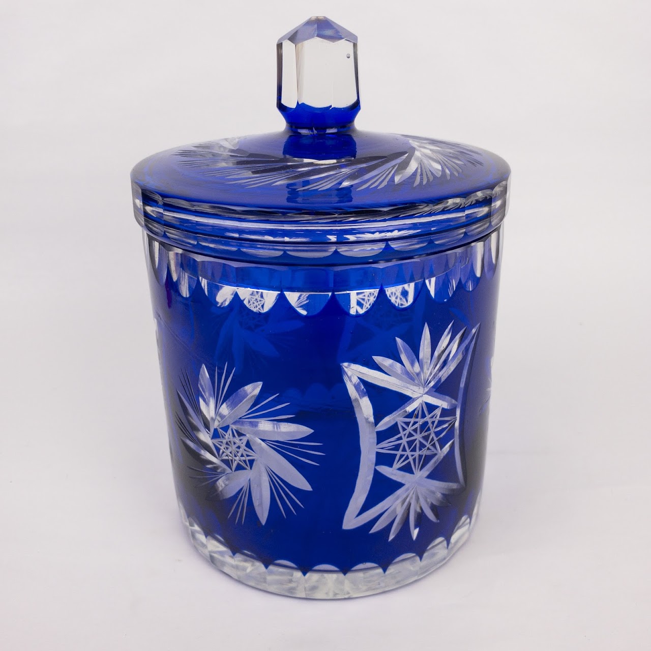 Bohemian Cobalt  Cut Crystal Biscuit Jar