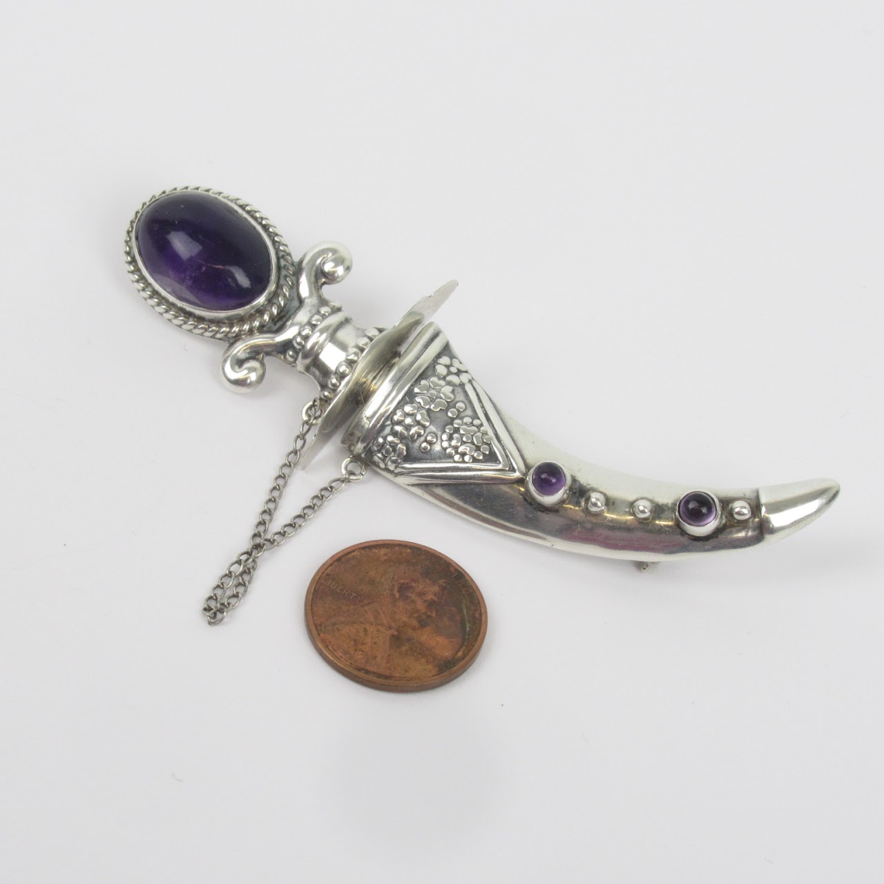 Sterling Silver & Purple Stone Dagger Brooch