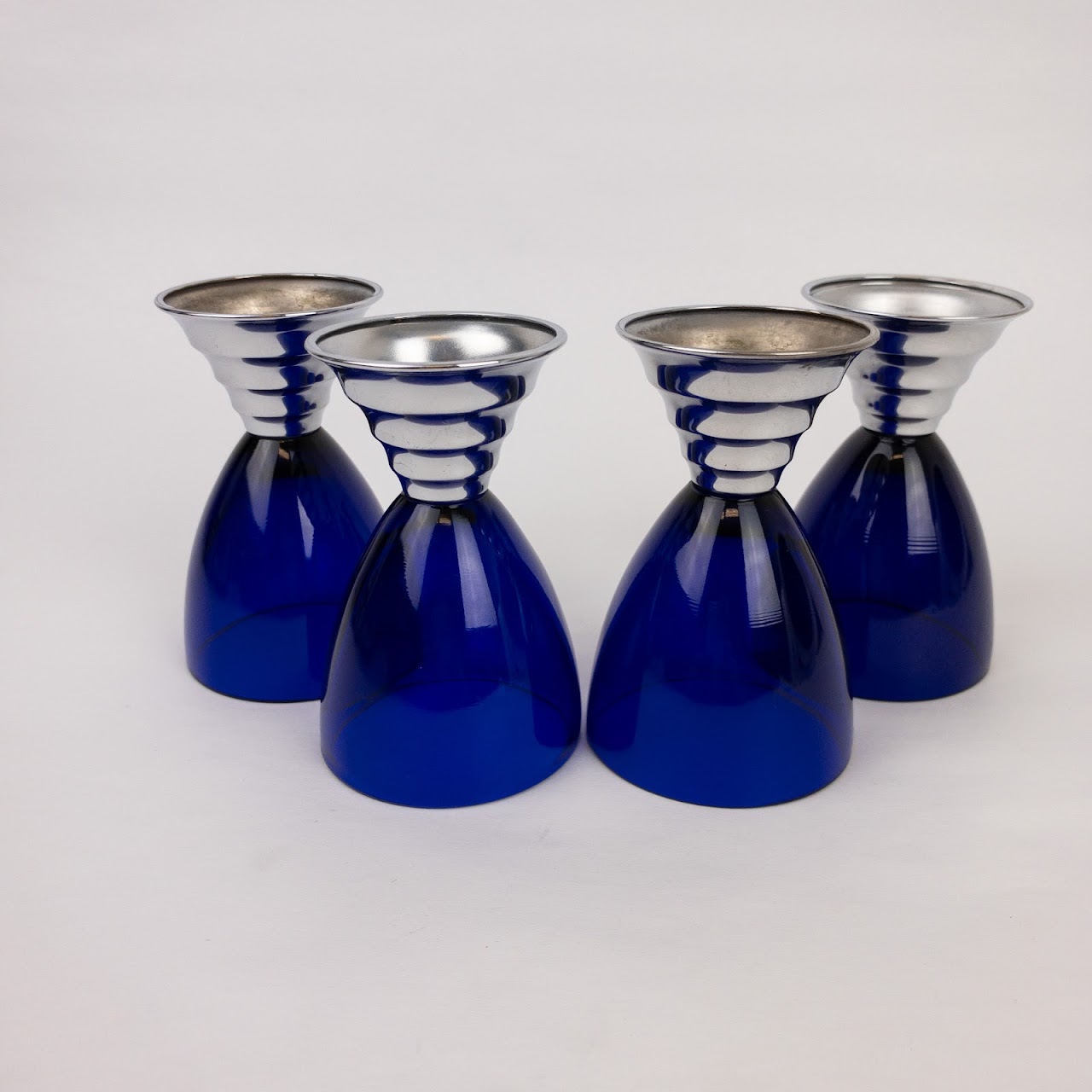 Deco Chrome & Cobalt Blue Cordial Glasses Set