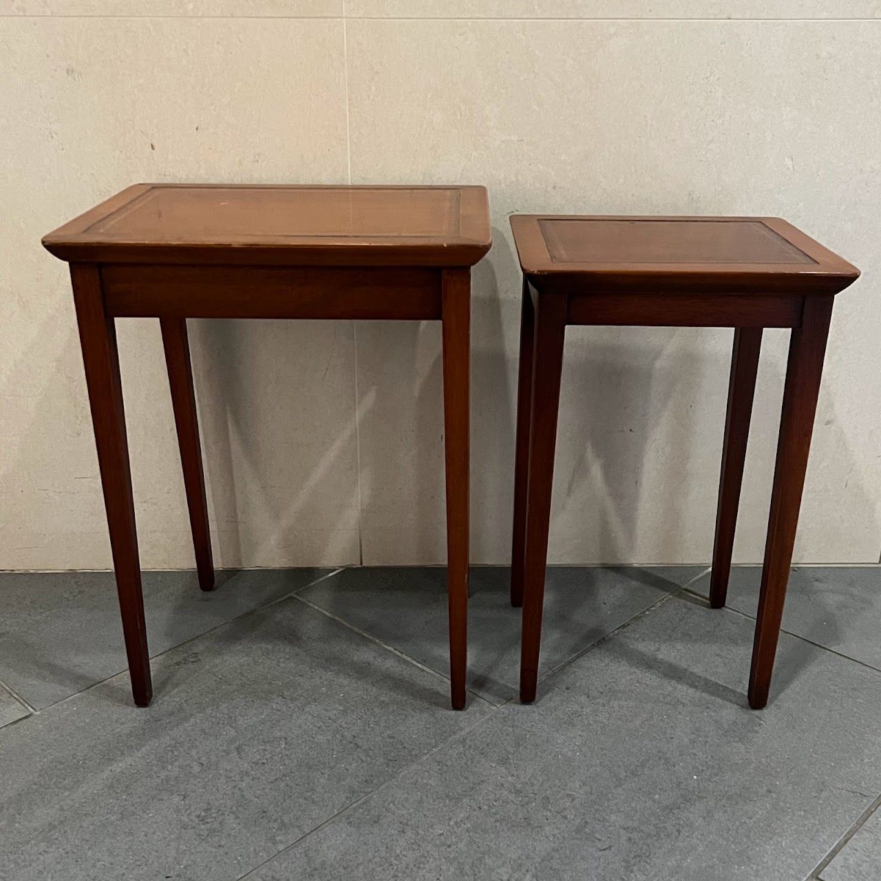 Leather Top Nesting Table Pair