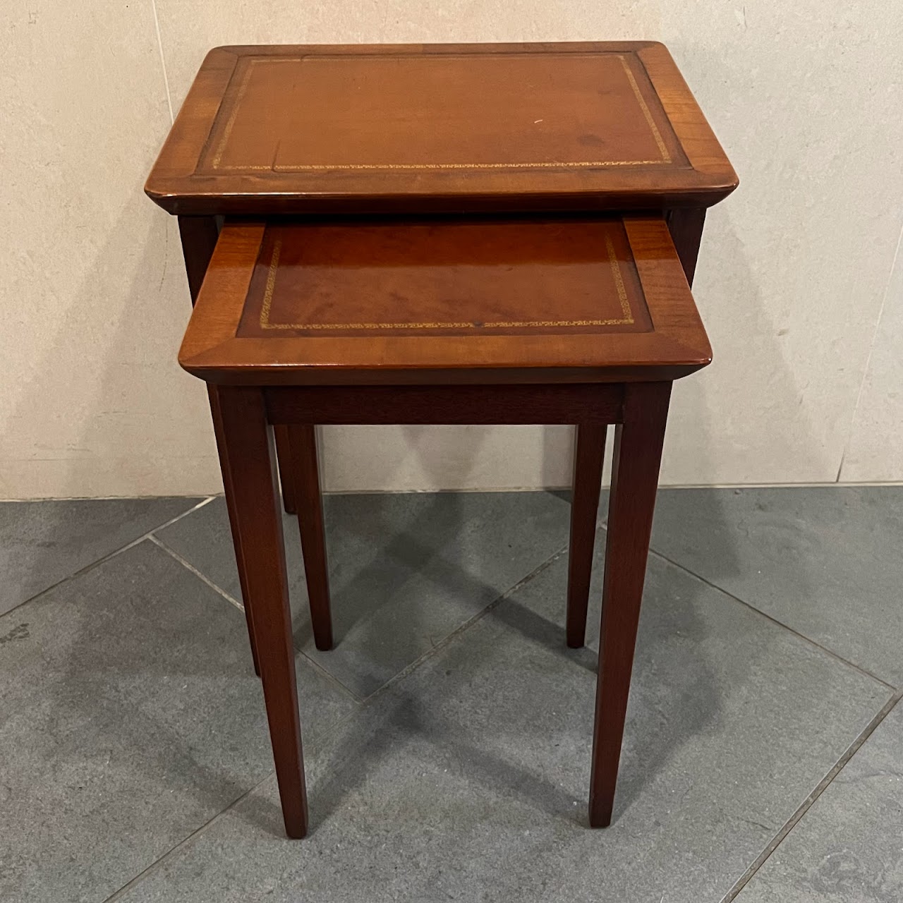 Leather Top Nesting Table Pair