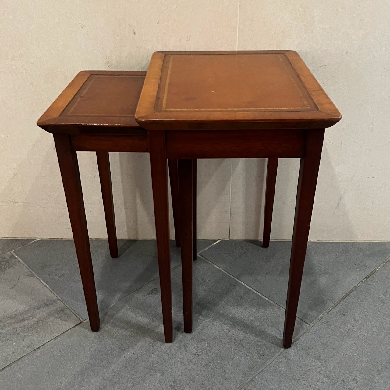 Leather Top Nesting Table Pair