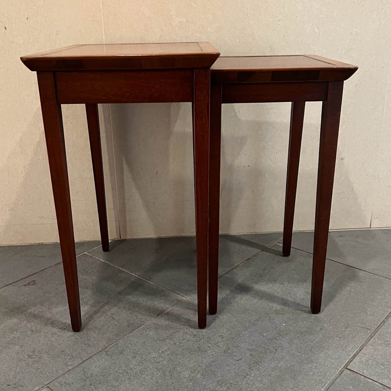 Leather Top Nesting Table Pair