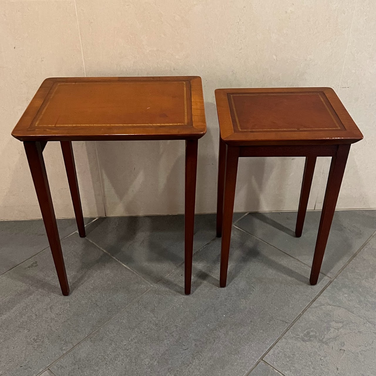 Leather Top Nesting Table Pair