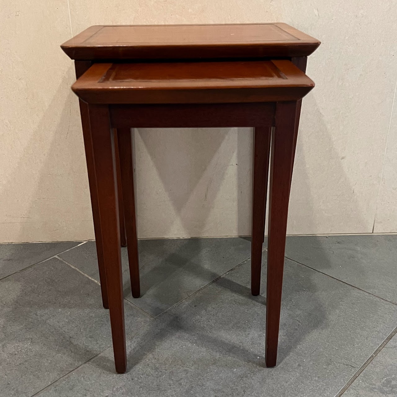 Leather Top Nesting Table Pair